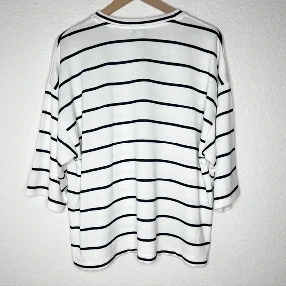 Vince Striped Wide Sleeve T-Shirt White Black Casual Soft Stretch size XL - Picture 5 of 8